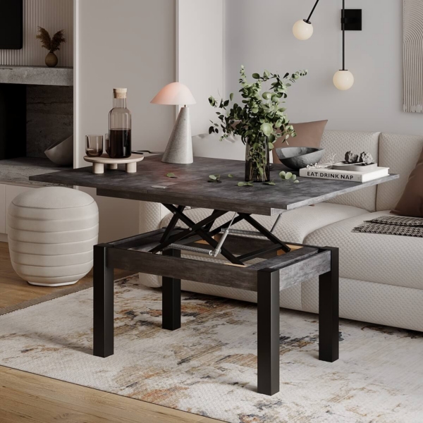 Столик журнальный раскладной B-Fly Metal 120x75x90 см – Бетон темный / Черный