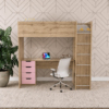 Binky DUS33 Loft Bed with Ladder 193x182x100 cm – Craft Gold Oak / Pink