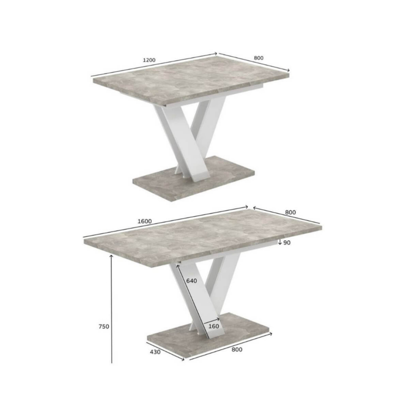 Urban modern extendable dining table 120(160)x75x80 cm - measurements