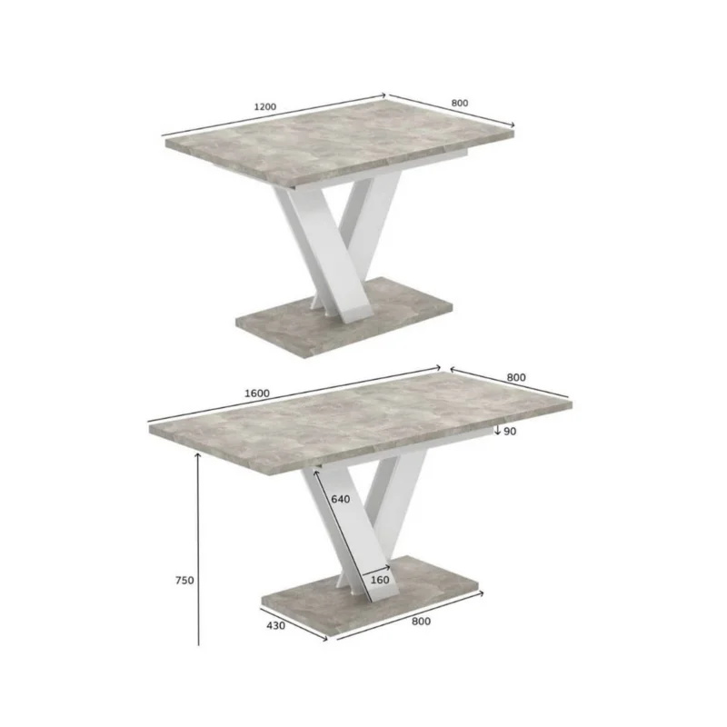 Urban modern extendable dining table 120(160)x75x80 cm - measurements