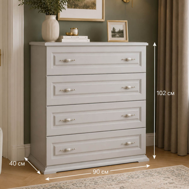 Inessa white dresser drawers 102x90x40 cm - measurements